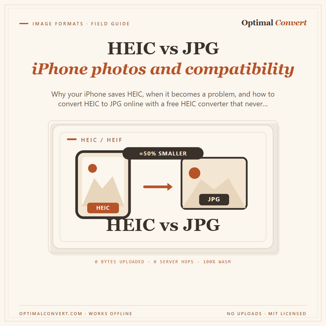 HEIC vs JPG — iPhone photo compatibility — Instagram feed share card (1080 × 1080 px)